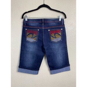 Southpole Womens Cuffed Denim Bermuda Shorts Size‎ 9 Rhinestone Studded Y2K 90s
